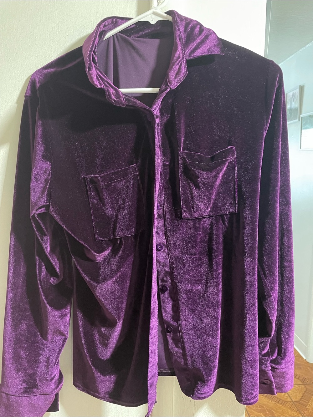 Velvet Button-Up Shirt in Deep Purple